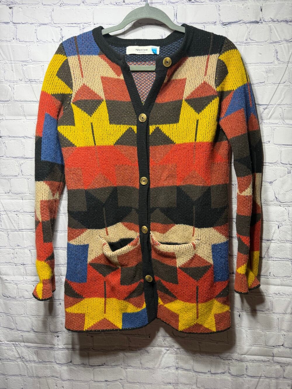 Anthropologie Sparrow Lonestar Patchwork Cardigan Sz S Southwestern Preppy